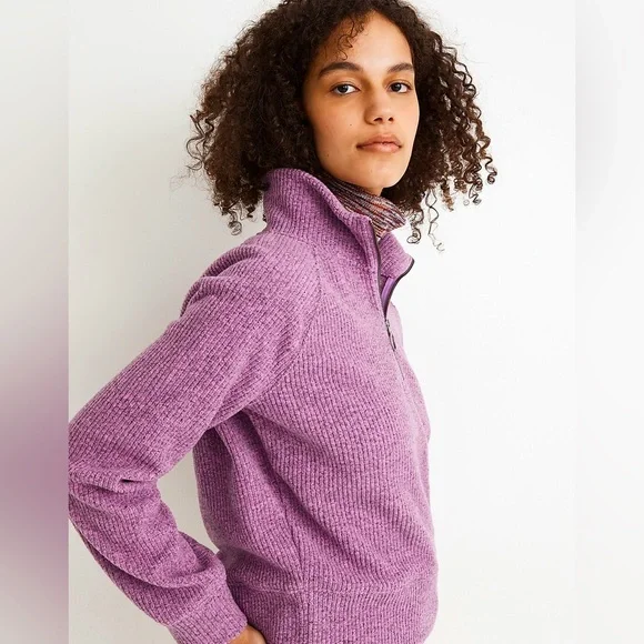 Madewell Fleece Half-Zip Popover Top Small - Picture 2 of 8